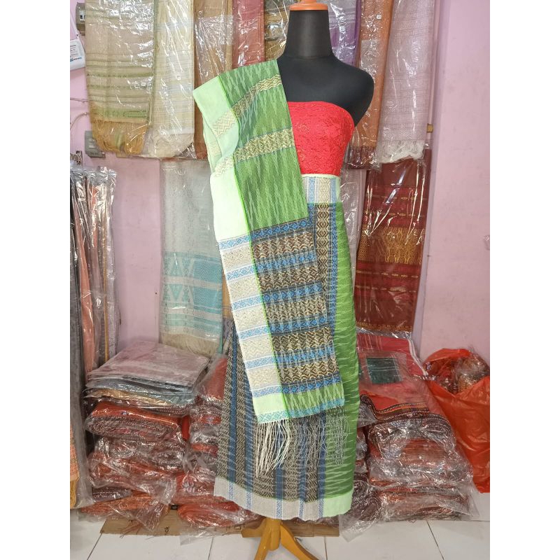 jual songket Sitalasari tenun hijau coklat list biru