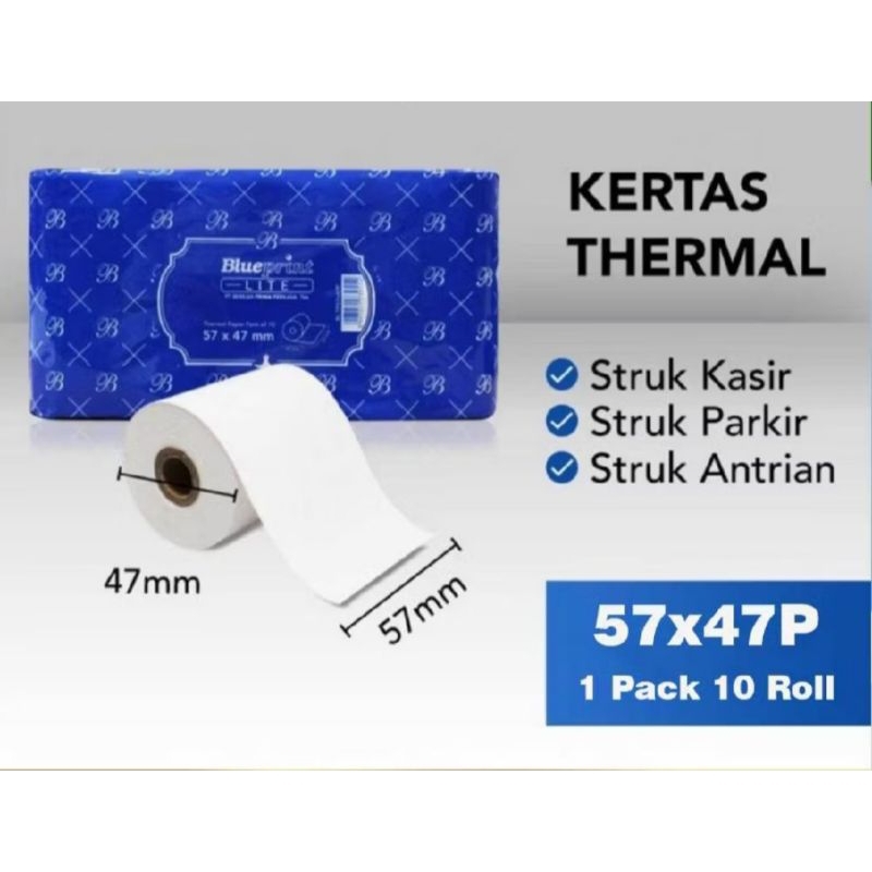 

kertas thermal blueprint kasir 57x47mm utk kasir, parkir, stuk antrian per-1roll