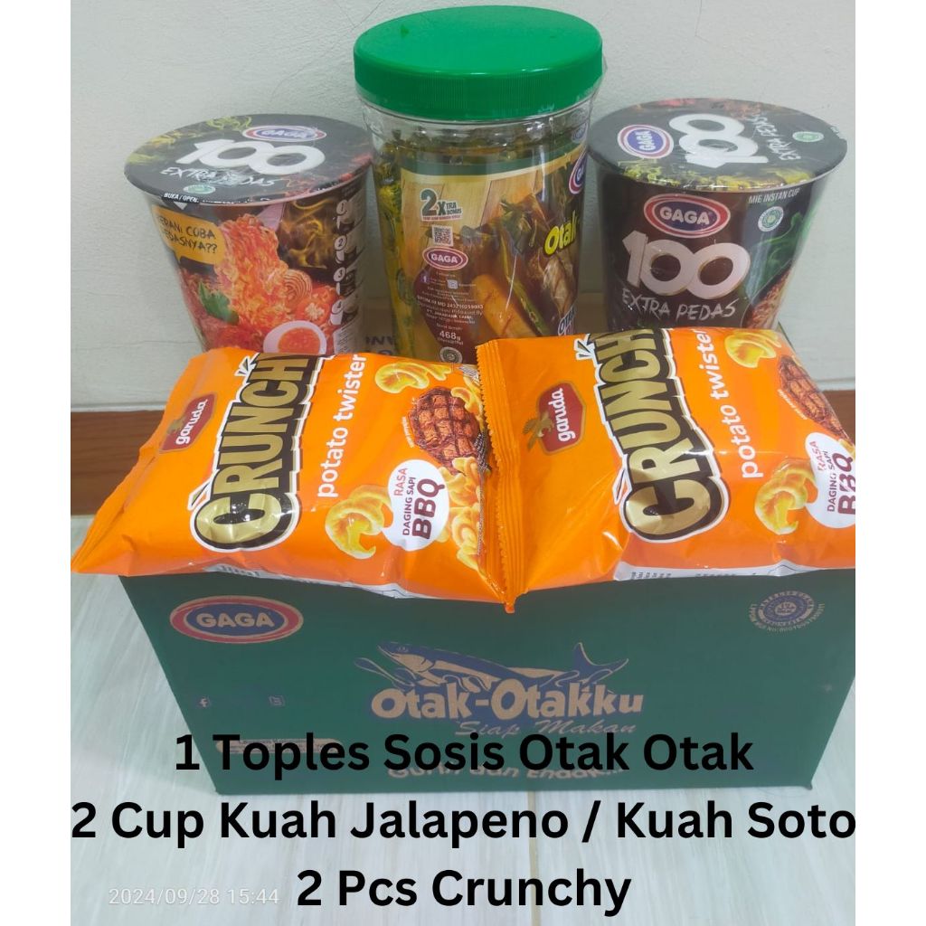 

Paket Komplit 5 bungkus : 2 Mie Gaga Cup Kuah, 1 Toples Sosis dan 2 Bungkus Crunchy Garuda