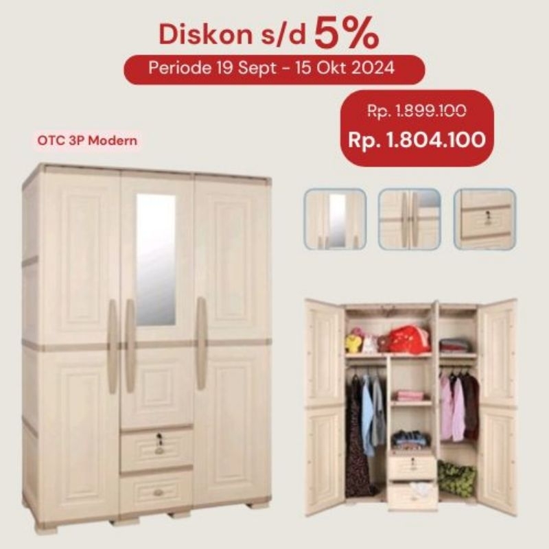 (Khusus CARGO) Olymplast lemari plastik 3 pintu Lemari 2 pintu OTC 2P OTC 3P Lemari baju lemari paka