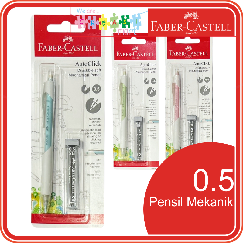 

Faber Castell Pensil Mekanik 0,5mm Auto Click White Barrel + Extra Refill 2B