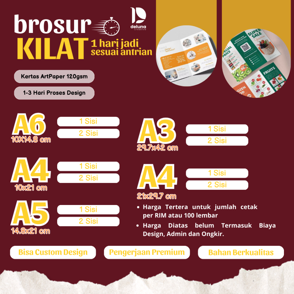 

Cetak Brosur Flyer Pamflet Leaflet A5 A4 A6 DL Custom Desain