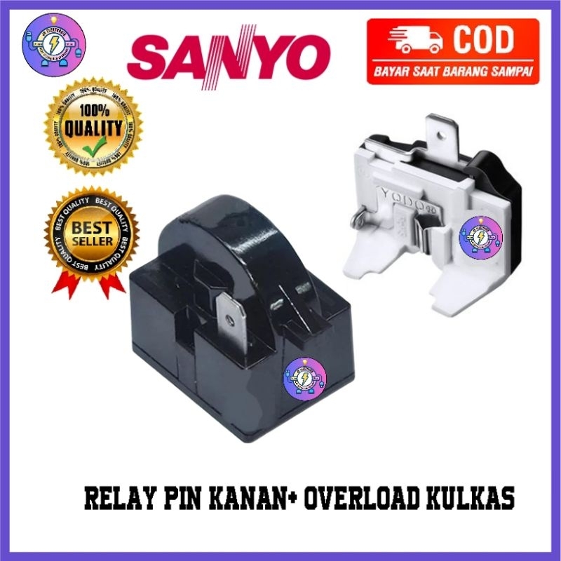 Relay PTC  Dan Overload Kulkas SANYO  1 pintu Original /Relay Pin 1 Kanan dan Overload