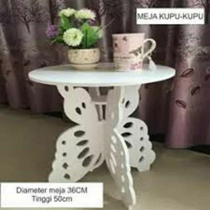 Meja Minimalis Kayu Kecil Cafe Ruang Tamu Model Bulat Bundar Putih - Putih
