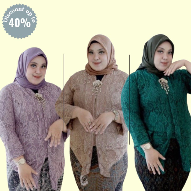 Best Selller - Setelan Kebaya Floy Brukat Jumbo Ld 130 - Set Baju Kebaya Floy Brokat Kartini Modern 