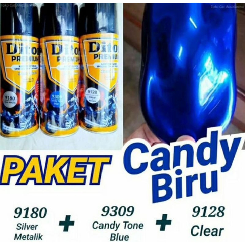 Pilok Biru Candy Paket 3Klg Cat Semprot Sepeda Motor Mobil Velg