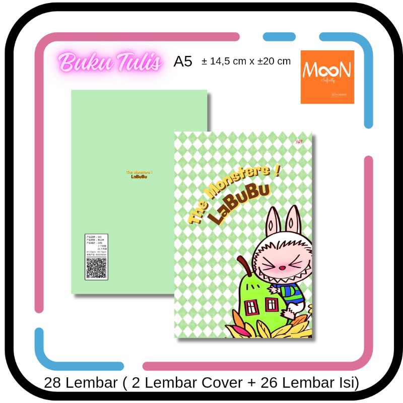

MI - Buku Tulis A5 28 lembar Karakter Animasi Kartun Labubu Hijau