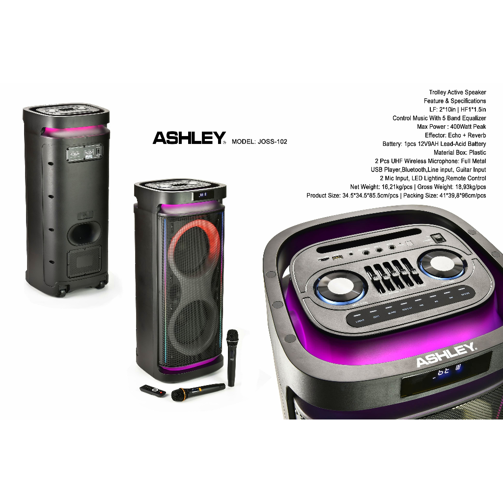 Speaker Portable Party Box Ashley Joss 102 Jos 102 Joss102 Jos102 Original Garansi resmi 1thn