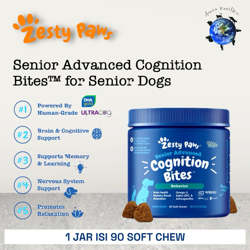 Zesty Paws Advanced Cognition Bites For Senior Dog - Brain Healt / Memory Recall / Relax (1 JAR ISI 