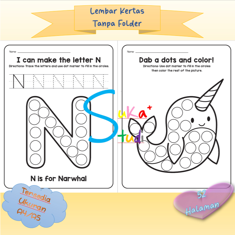 SUKASTUDI - Kertas MEWARNAI DOT MARKER ALFABET Lembar Belajar Aktivitas Worksheet Anak COLOURING