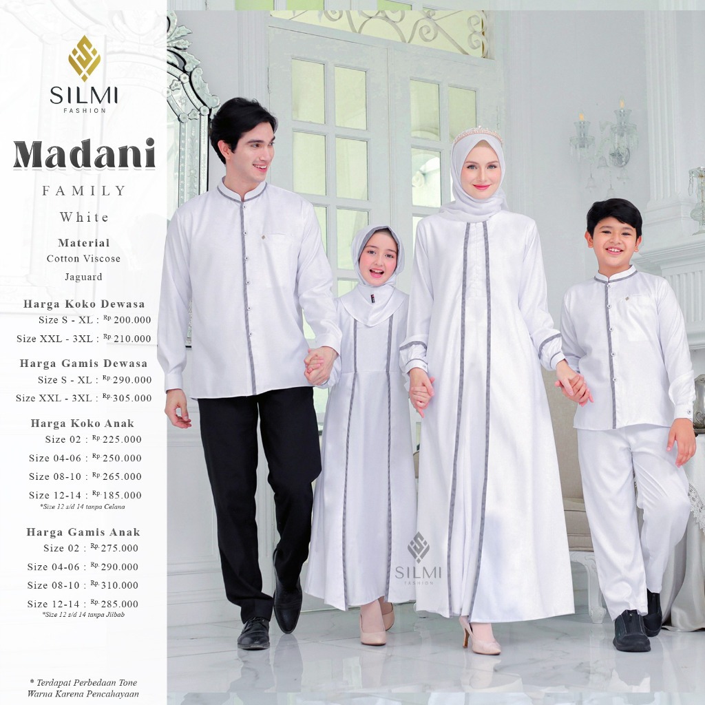 BAJU SARIMBIT KELUARGA WARNA PUTIH POLOS MADANI FAMILY BY SILMI ORI/ BAJU SARIMBIT KELUARGA WARNA PU