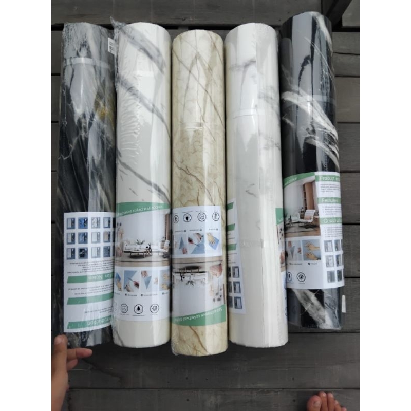 WALLPAPER VINYL DINDING MARBEL VYNIL PVC TEBAL GLOSSY