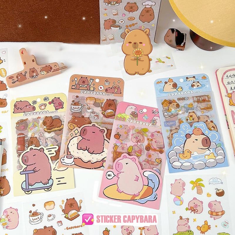 

#DS179 STICKER CAPYBARA GLITTER AESTHETIC WATERPROOF 4 IN 1 STICKER LUCU ANTI AIR KARAKTER 4 LEMBAR PER PACK STICKER DIY JURNAL ANAK