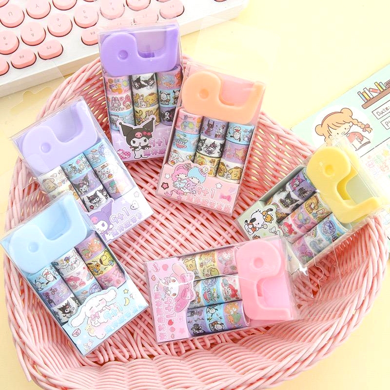 

SP Washi Tape Set 10in1 Mini Tape DIY Sanrio Lotso Stich Hello Kitty Unicorn Keropi Labubu dan Sinchan