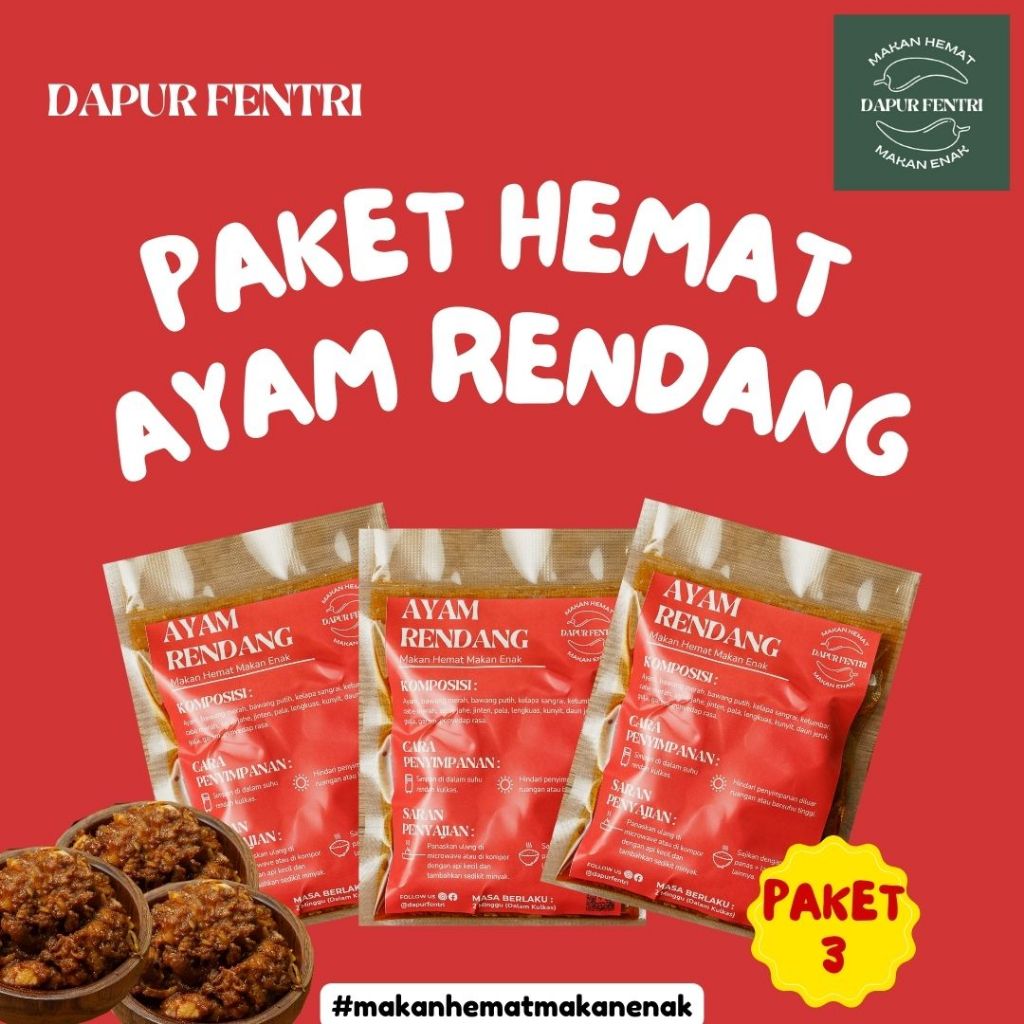 

Dapur Fentri Paket Hemat 3 Rendang Ayam Siap Saji