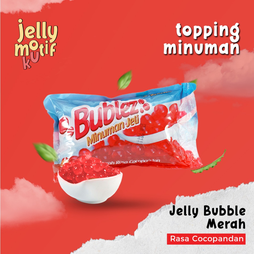 

Topping Minuman Bublez Jelly Mutiara Merah Rasa Cocopandan 500gr