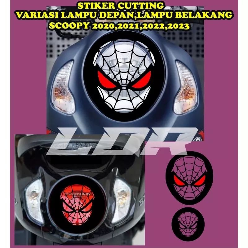stiker cutting variasi lampu depan + lampu belakang karakter spiderman motor scoopy