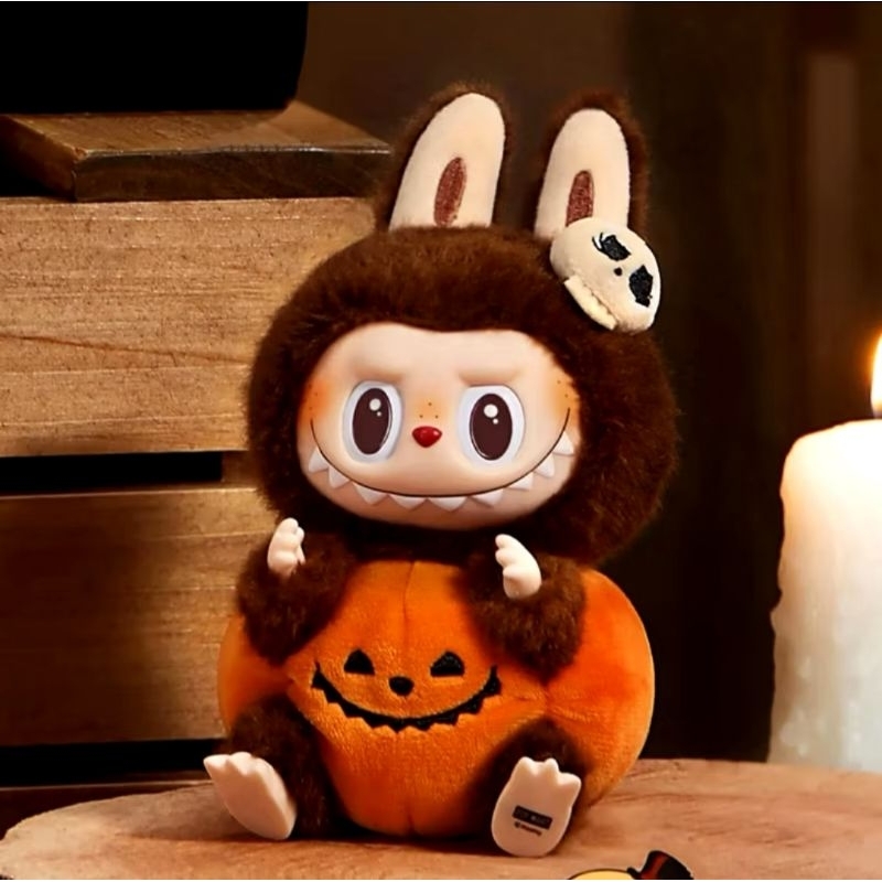 LABUBU HAPPY HALLOWEEN PARTY SERIES - SEATING PUMPKIN VINYL PLUSH PENDANT POPMART SITTING DOLL POP M