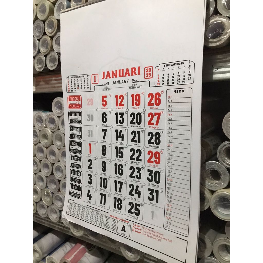 

kalender kerja arab medium/ kk kecil 2025 warna hitam UK 32X48CM