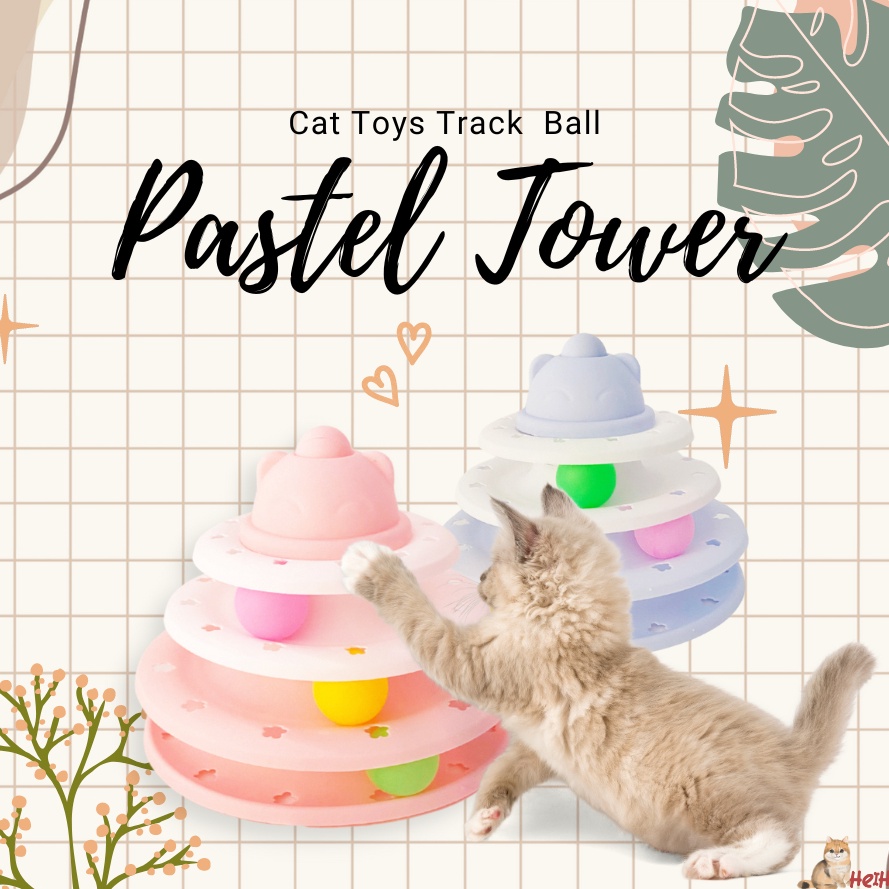 Spesial Hemat  Mainan Kucing Tower Pastel Bola 3 Tingkat  Kitten Cat Tower Ball Toys  Track Ball Ana