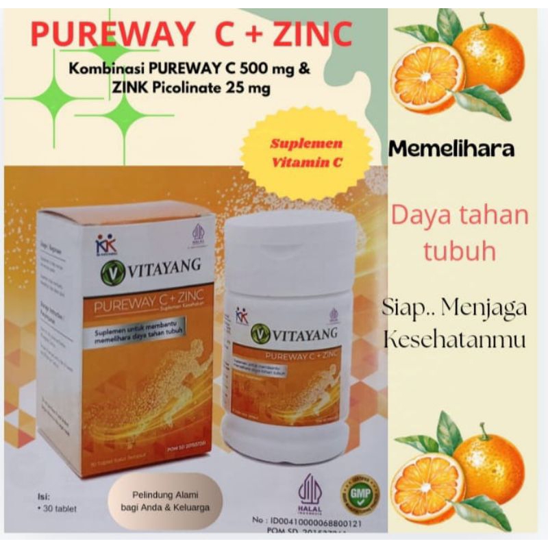 Vitayang Pureway C + Zinc Kombinasi Pureway C 500 mg & Zink Picolinate 25 mg