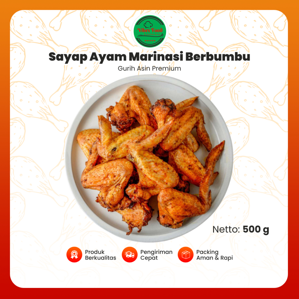 

Chicken Wings Sayap Ayam Marinasi Bumbu Fried Chicken Premium 500gr Gurih Asin Siap Goreng