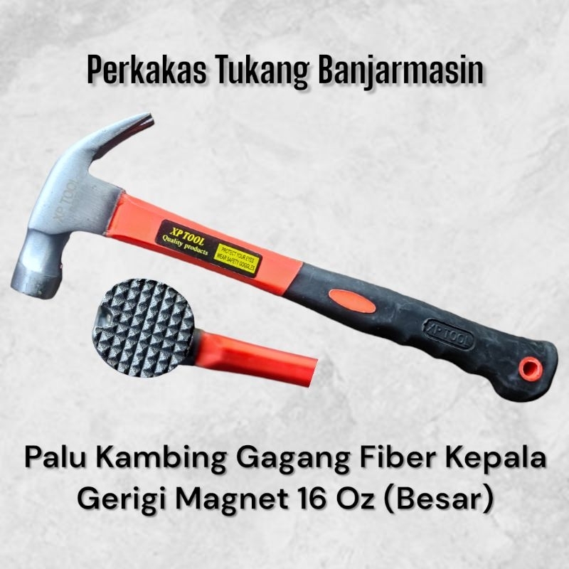 Palu Kambing 16 oz gagang karet fiber Gerigi Magnet atau Polos | Claw Hammer