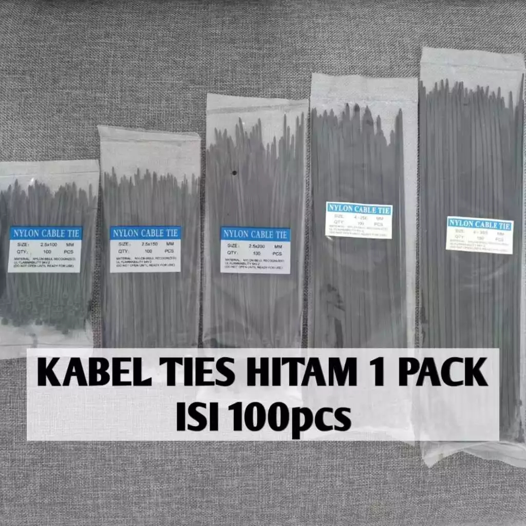 

(100 pcs) 1 Pack Kabel Ties Tis Hitam 10cm 15cm 20cm 25cm 30cm Bahan Nylon Tali Kuat Berkualitas