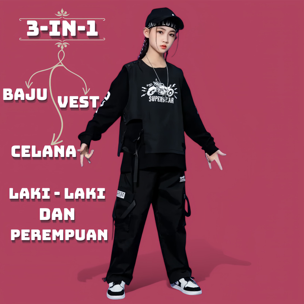 SION Setelan Hip Hop anak perempuan &laki laki Korea Style  Usia 4 14 Tahun