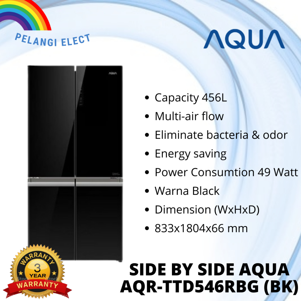 KULKAS 4 PINTU AQUA JAPAN AQR TTD 546 RBC-BK LEMARI ES SIDE BY SIDE