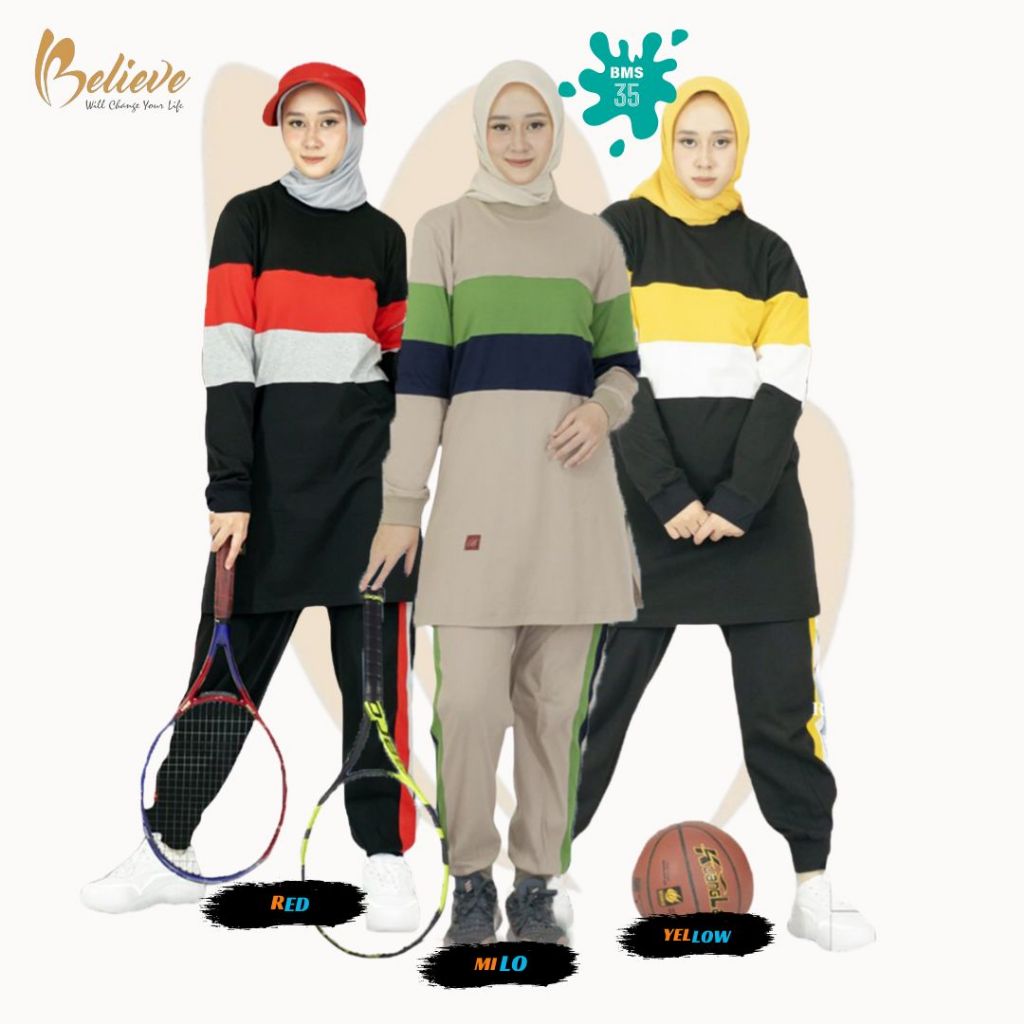 BELIEVE - Setelan Baju Olahraga Tunik Wanita Muslimah BMS-35