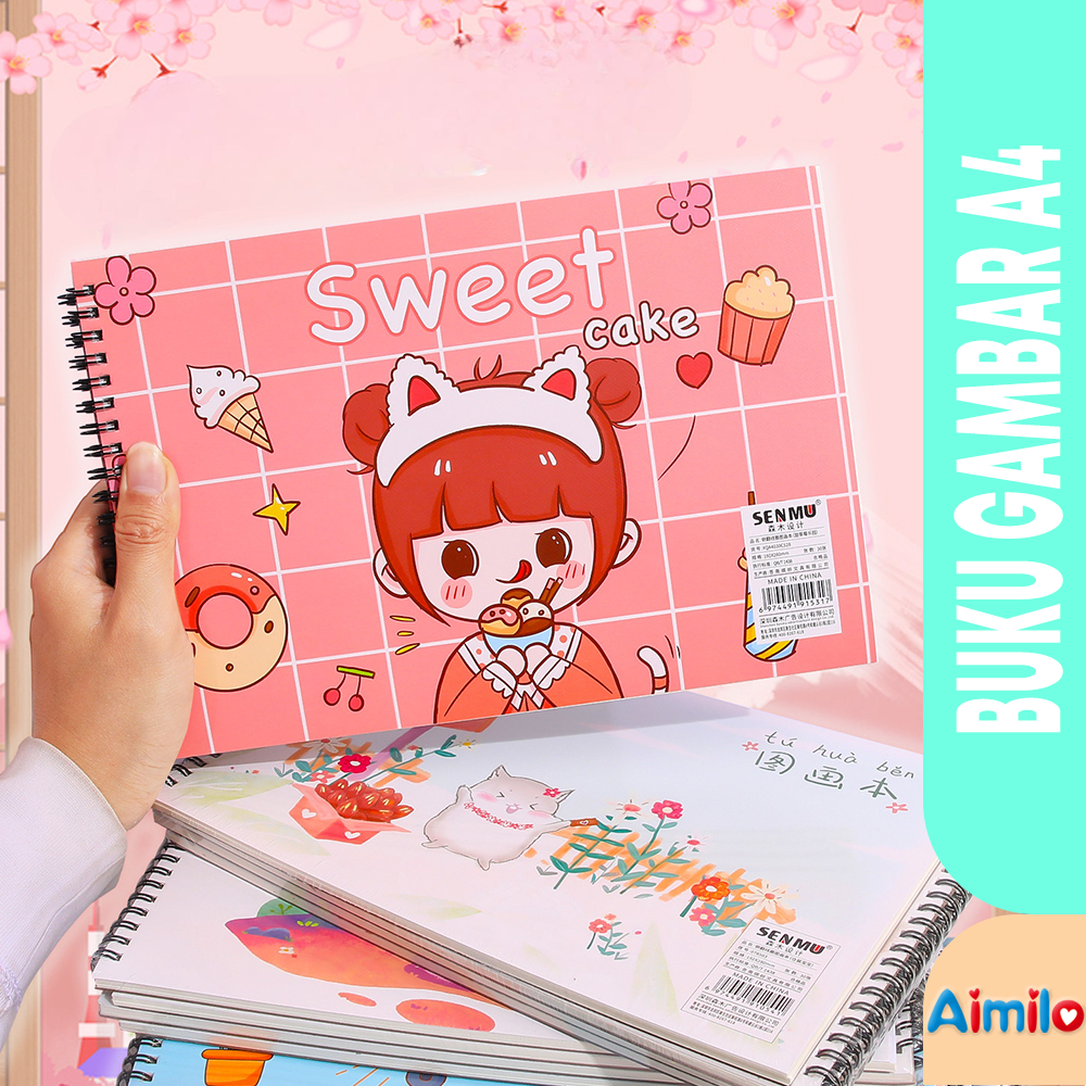 Aimilo - Buku Gambar A4 Sketchbook 30 Lembar Mewarnai Anak Jilid Spiral Kertas Tebal 100GSM
