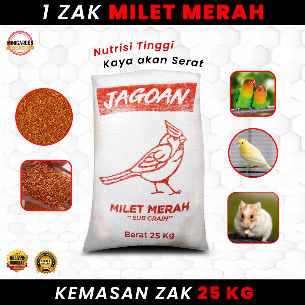 MILET MERAH ZAK 25KG KHUSUS GOJEK pakan burung lovebird kenari biji milet merah karung 25 kg