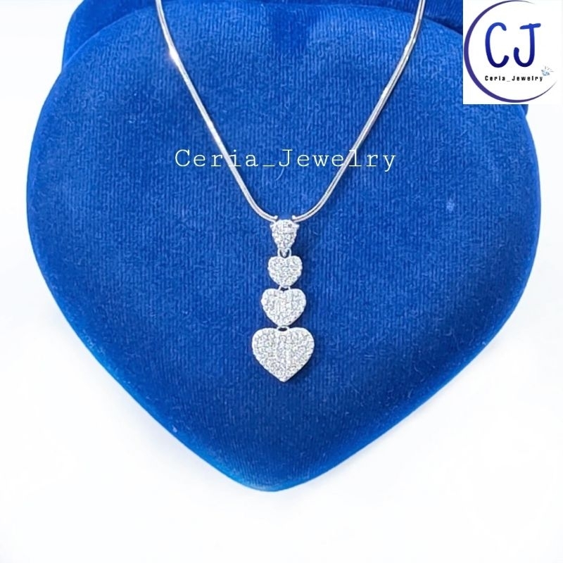 Kalung Perak Asli Silver 925 Lapis Emas Putih Asli Rantai ItalySanta,Cassandra Liontin Love Susun 3 