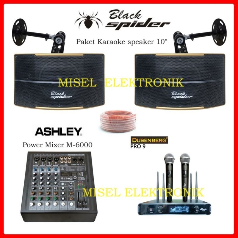 Paket Karaoke Rumahan Speaker 10 Inch Black Spider Power Mixer Ashley