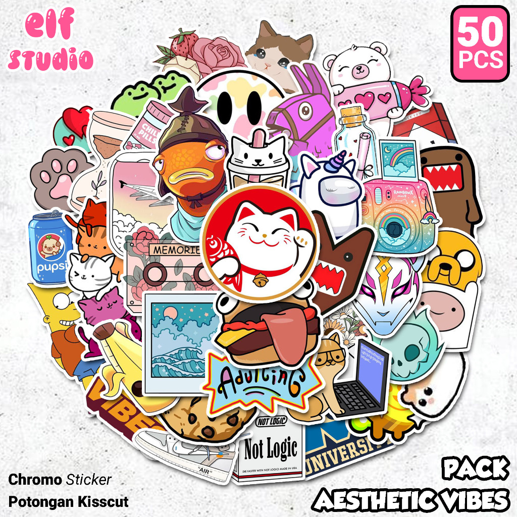 

Aesthetic Sticker Cartoon Vibes 50 PCS Untuk Buku Jurnal Kartun Dekorasi Laptop