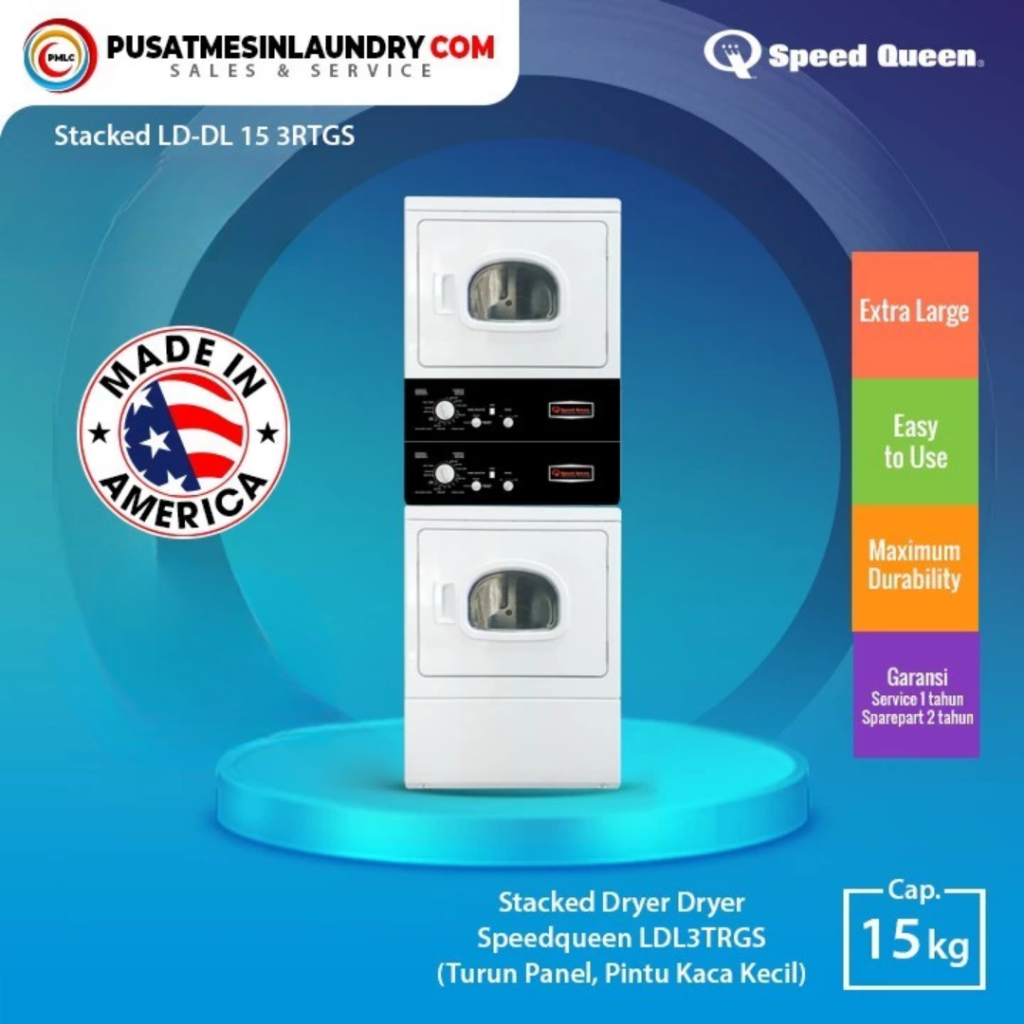 Speed Queen Set Stack Dryer Dryer SpeedQueen 15kg Tipe Gas 3TRG Pintu Kaca Mini