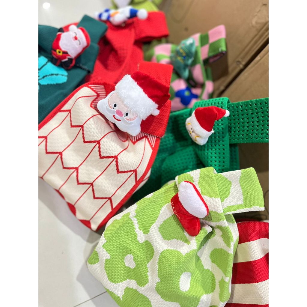 

tote bag natal - hampers goodie bag natal - xmas bag - christmas pouch bag - knitted bag