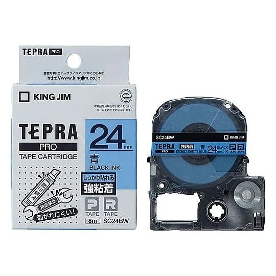 

King Jim SC24BW Tepra PRO Tape Strong Adhesive Blue Label 24mm, Black Lettering