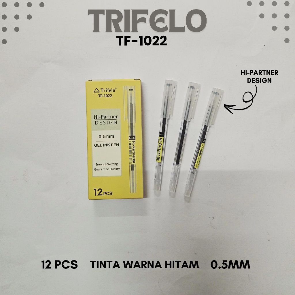 

Ballpoint Gel Murah Trifelo HI-PARTNER 1022 Isi 12 Pcs Tinta Warna Hitam