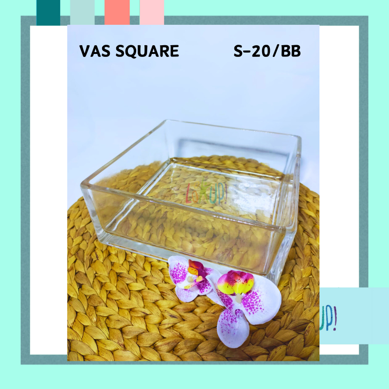 Vas Bunga Kotak / Vas Kaca Bening Kotak / Square Glass Vase / Vas Kaca Silinder / Wadah Kotak Kaca