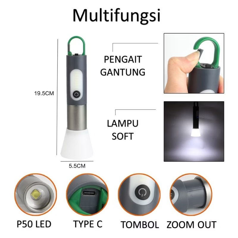 Senter Led jarak jauh Multifungsi Senter zoom