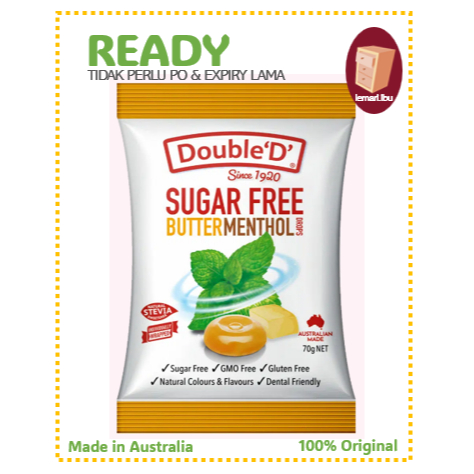 

Permen Bebas Gula Double ‘D’ Sugar Free Butter Menthol Drops 70g/Permen Menthol Bebas Gula- 100% ORIGINAL Australia