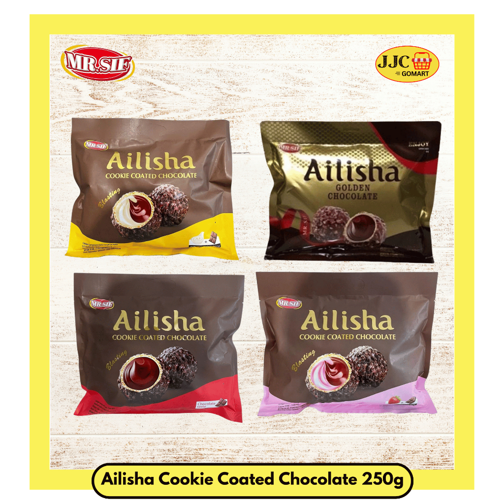 

Ailisha Cookie Coated Chocolate 200gr | Milk 200gr | Strawberry 200gr | Chocolate 200gr| Golden Choco 200gr