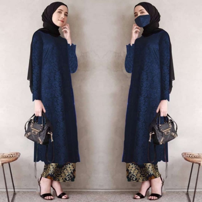 PROMO BISA COD ATASAN KEBAYA BRUKAT TUNIK GAMIS MUSLIM MODERN WARNA NAVY ATASAN JUMBO