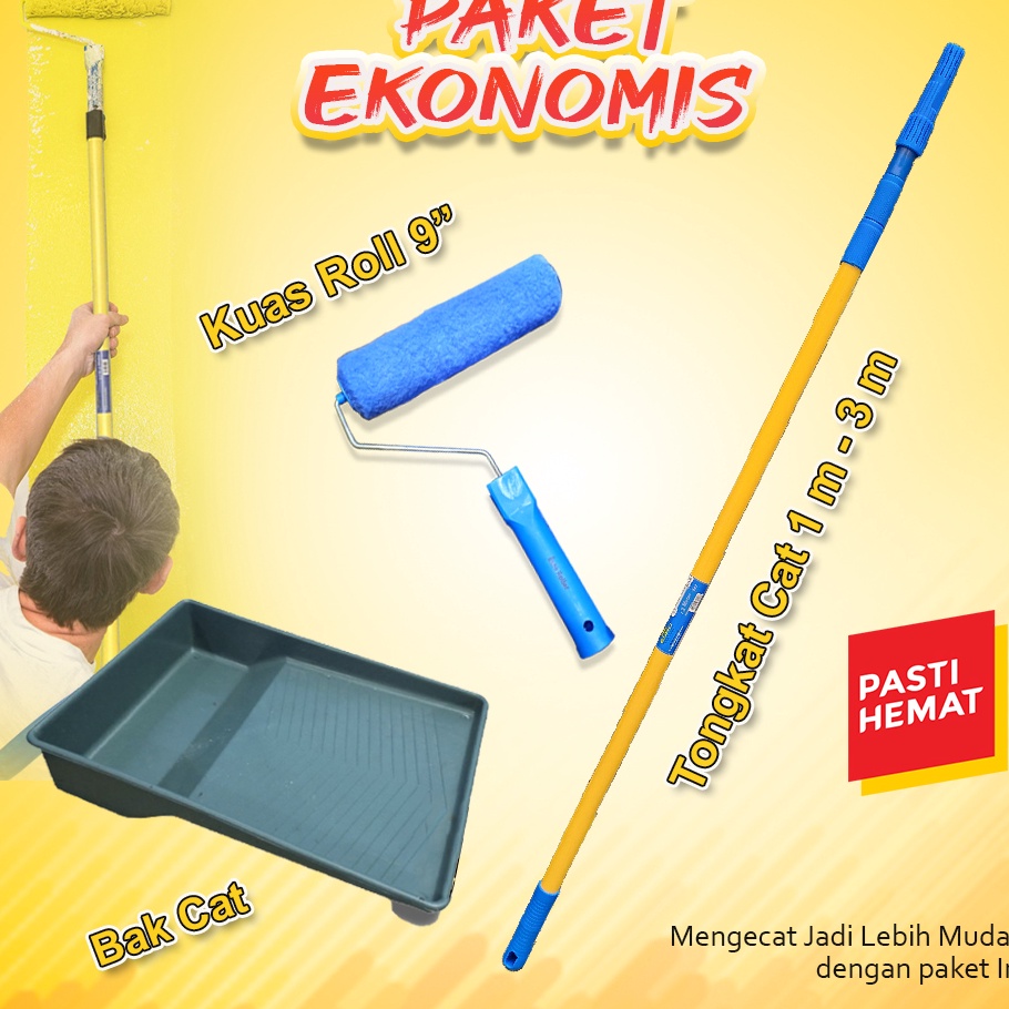 PAKET EKONOMIS Alat Cat Tongkat Kuas roll dan Bak cat rah kuas roll bak cat extension