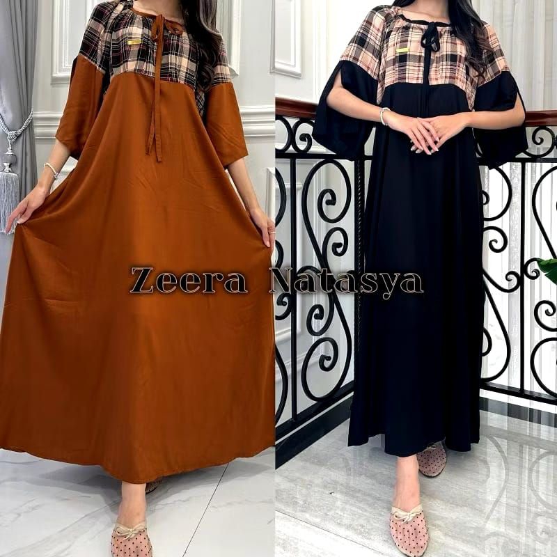 Reena Daily - ZEERA NATASYA - Daster Arab Lengan Pendek by Zeera Midi Dress Rayon Twill Busui