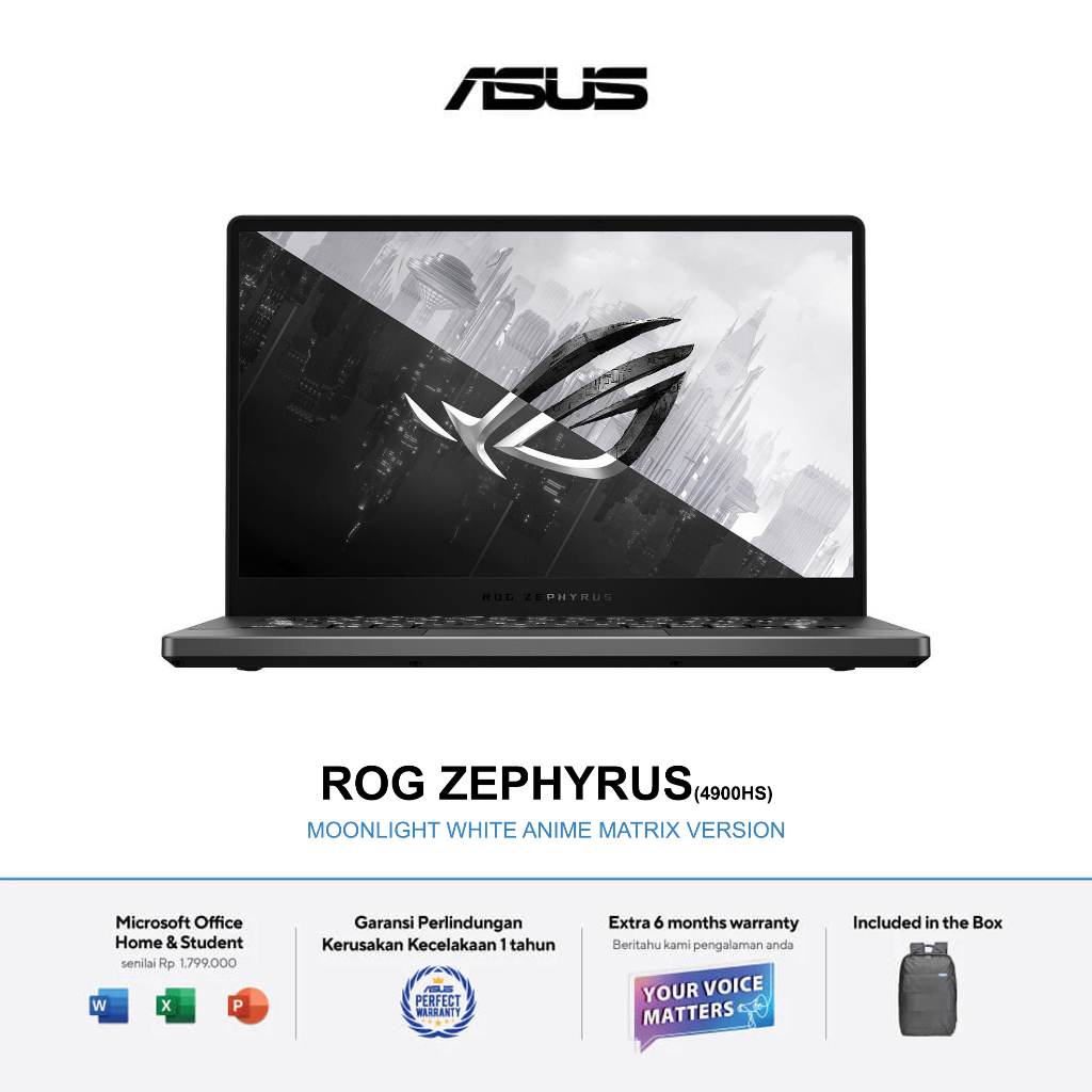 ASUS ROG ZEPHYRUS G14 GA401QM ANIME MATRIX RYZEN 9 5900HS MEMORI 32 GB SSD 1 TB RTX3060 WIN 10