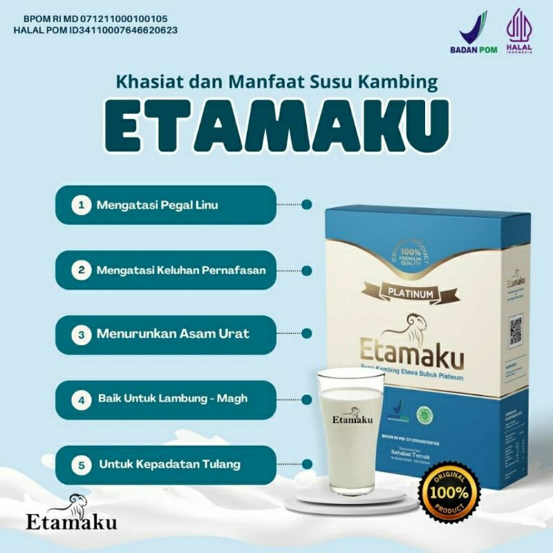 

SUSU ETAMAKU PLATINUM susu kambing Etawa untuk nyeri sendi osteoporosis pernapasan asam urat masalah lambung dan kepadatan tulang