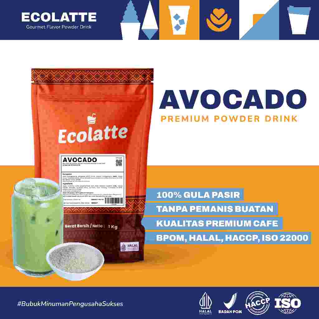 

AVOCADO BUBUK MINUMAN ECOLATTE 1 KG PREMIUM POWDER DRINK Enak Rasa Alpukat Halal BPOM